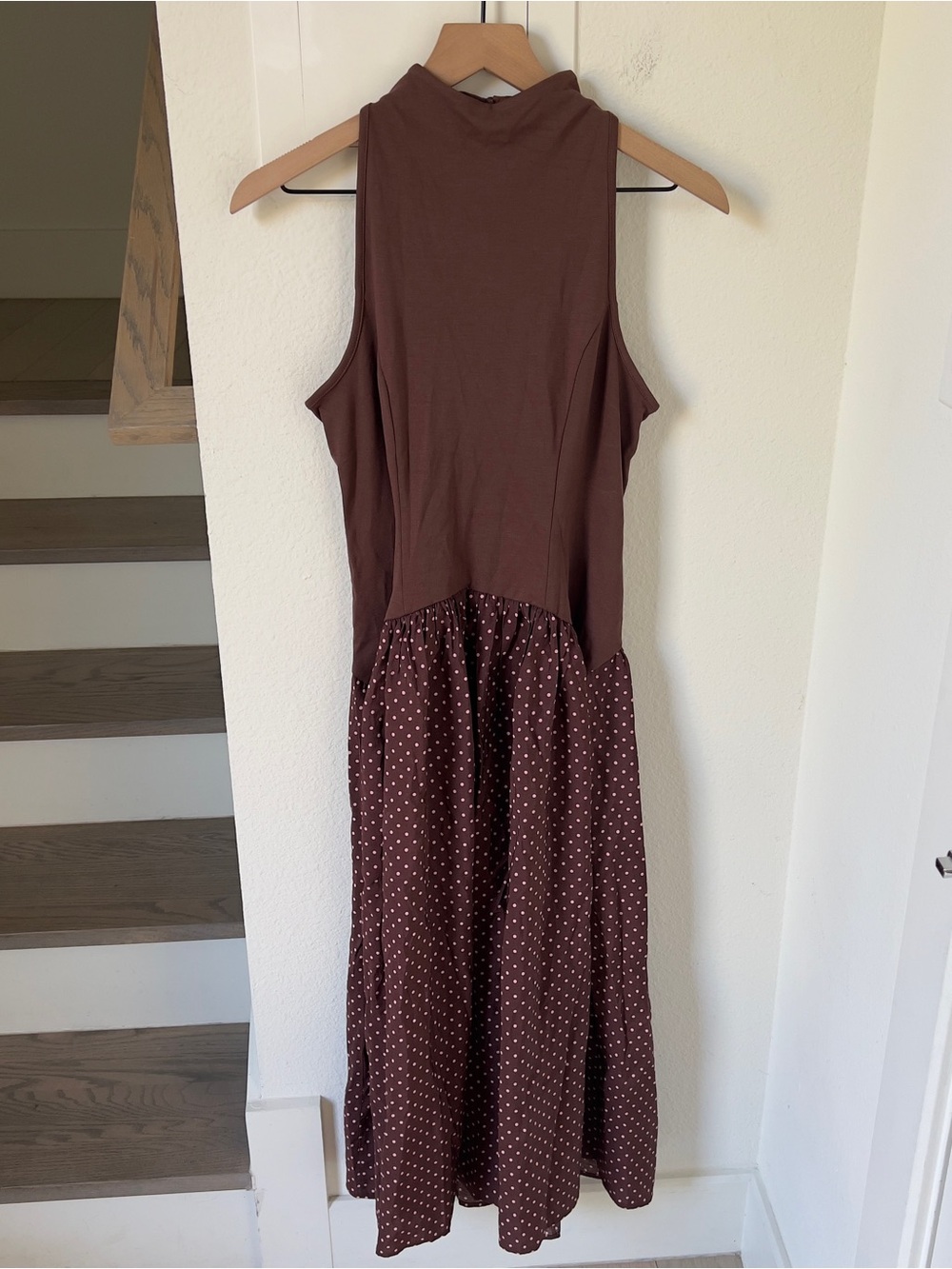Anthropologie Maeve Mariana Polka Dots Drop-Waist Maxi Dress in Brown NWT - Picture 2 of 5